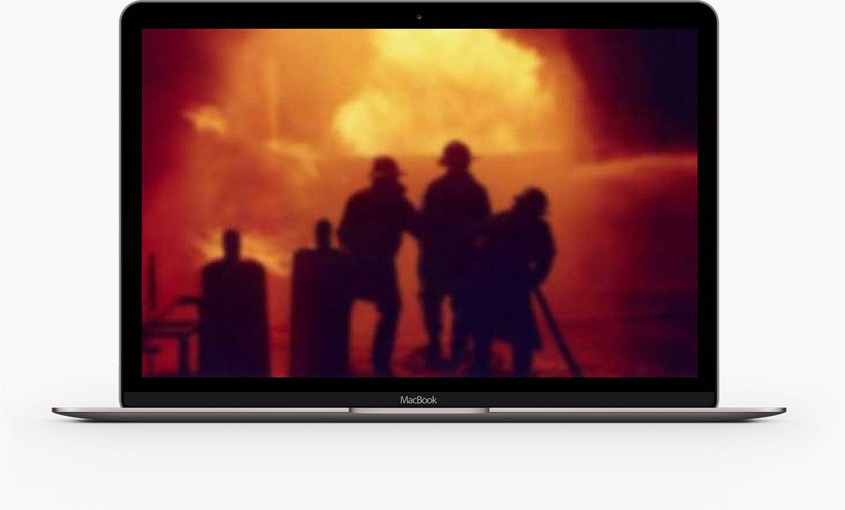 Image of fire and firemen on Macbook